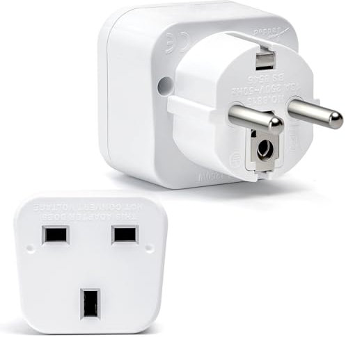 Aigostar Reisestecker,Reiseadapter,UK auf EU/DE Adapterstecker,3-polig Elektronikgerät aus UK Adapter auf 2-polige EU-Steckdose/Deutschland Steckdose,weiß