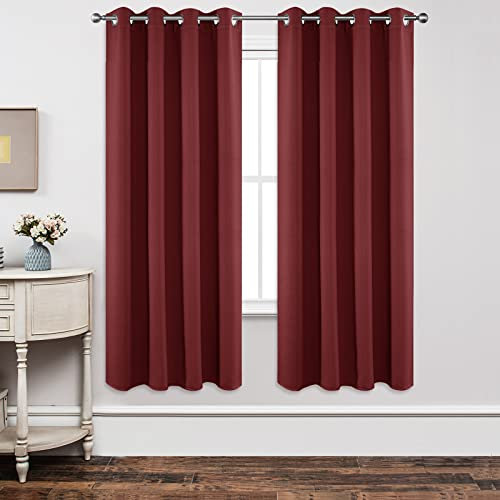 Joydeco Verdunkelungsvorhänge, 2 Paneele, thermische Isolierung, Raumverdunkelung, mit Ösen, für Wohnzimmer, Schlafzimmer, Fenster, ca. 130 x 180 cm (B x L), Weinrot
