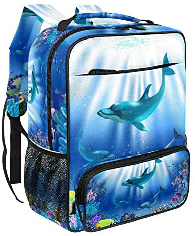 Unterwasser-Tiermuster, robuster Rucksack, Studenten-Büchertasche für Reisen, Schule, Camping, Mehrfarbig1, Einheitsgröße