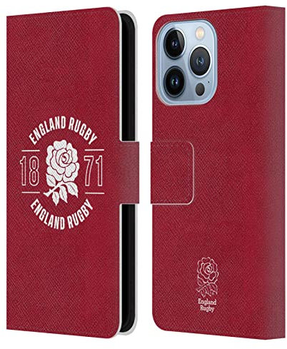 Head Case Designs Licenciado Oficialmente England Rugby Union 1871 Rosa Rosa ROJA Carcasa de Cuero Tipo Libro Compatible con Apple iPhone 13 Pro