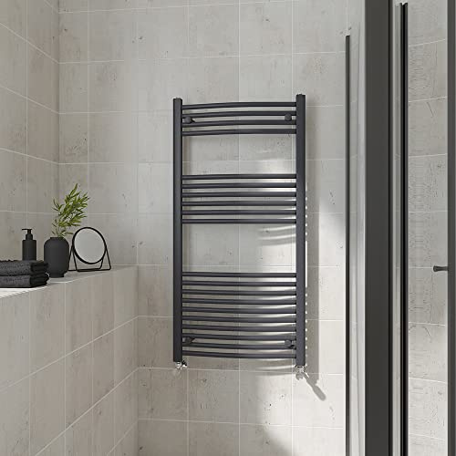 Warmehaus Curved Heated Towel Rail Anthracite Radiator 1200x600mm | Contemporary Bathroom Ladder Style Radiator, Central Heating, Wall Mounted Towel Warmer, Durable Grey Finish
