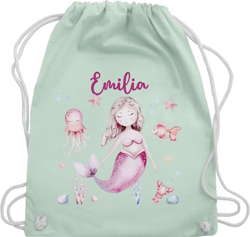 Turnbeutel Rucksack - Meerjungfrau Nymphe Nixe - Unisize - Pastell Grün - meerjungfrau-rucksack meerjungfrauen nymph beuteltasche mädchen motiv turnsackerl personalisierte und eigenem