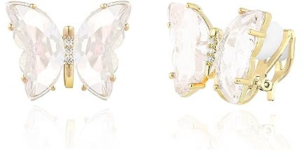 QUKE Schmetterling Form Transparent Kristall Ohrclips Ohrstecker Ohrringe Gold Nicht Durchbohrt Ohrstecker für Frauen Mädchen