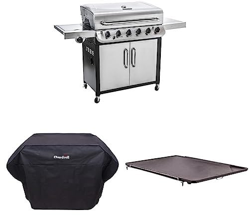 Char-Broil Convective 640 S XL & 140385 - Extragrosse Wetterschutzhaube, Schwarz & 140 515 - Gussgrillplattenaufsatz für Seitenbrenner alle Char-Broil Modelle.