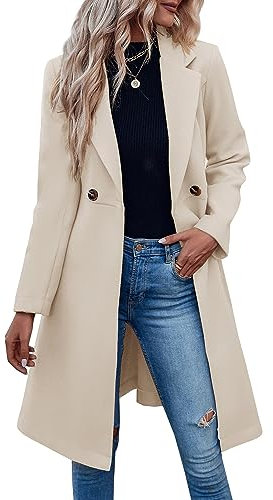 Fazortev Damen-Trenchcoat mit gekerbtem Revers, zweireihig, Gürtel, Business-Casual-Jacke, Oberbekleidung, Beige, XX-Large