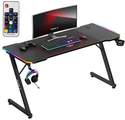 huzaro Hero 3.3 RVB | Eclairage LED | Tapis de Souris | Crochet pour Casque | Porte-gobelet | Plateau Structure Carbone | Bureau Gaming | 140x60cm | Noir