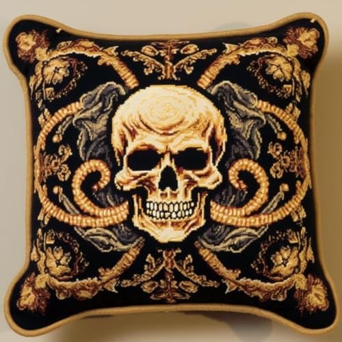 Taxpy Diy Knüpfen Set Anf?nger Retro Totenkopf Teppich Kissen Kissenbezug Bastelset，Klinkenhaken Kits Stickerei Für Erwachsene Und Anf?nger 17X17In B