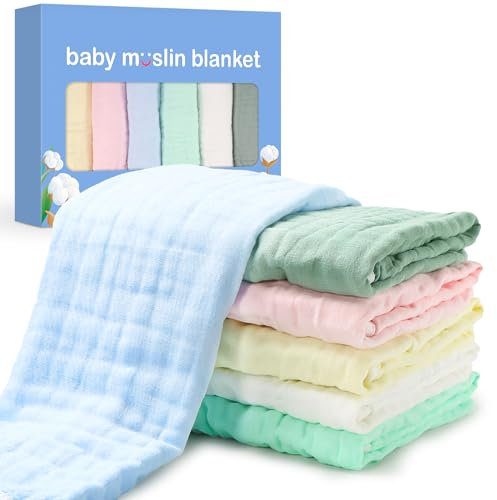 Spucktücher Baby Mulltücher 6er 35x50cm Baby Musselin Waschlappen Saugstark Mullwindeln Weiche Spucktuch Baumwolle Faltwindeln für Baby, mehrfarbig