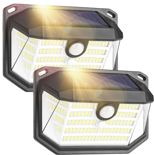 Lenlun Solar Aussenleuchte mit Bewegungsmelder, 230 LED 3 Modi Solarlampen für Außen IP65 Wasserdichte Solarleuchte Wandleuchte für Garten Garage Aussen (2 Stücke)