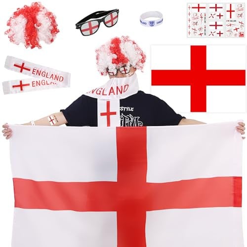 Cheering Kit for England Fans - Support Your National Team with Country-themed Glasses, Flags, Stickers, and More