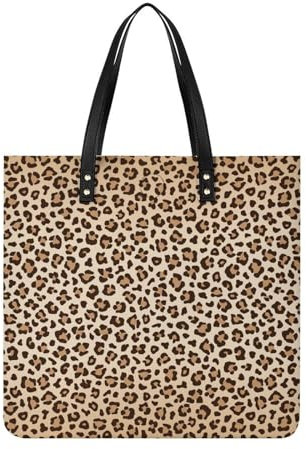 FZRTGOP Leopard Braun Damen Shopper Handtasche Umhängetasche Schultertasche Für Büro Schule Einkauf 39x39cm