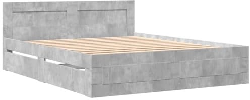 vidaXL Bettgestell, Bett mit Kopfteil, Bettrahmen mit Lattenrost, Doppelbett Schlafzimmerbett mit Stauraum, Betongrau 160x200cm Holzwerkstoff