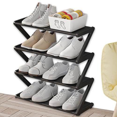 Qizeroty Étagère À Chaussures Petite Étagère De Rangement Multifonctionnelle en Forme De Z, Organisateur De Rangement pour Baskets À Plusieurs Niveaux pour L'entrée, Le Couloir Et Le Coin