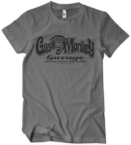 Gas Monkey Garage Licenza Ufficiale Logo T-Shirt da Uomo (Grigio Scuro), X-Large