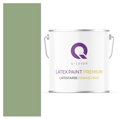 Q-COVER Latexfarbe Abwaschbar 5L (ca.35m2) Dunkel olivgrün Farbton Innenfarbe Wandfarbe Deckenfarbe Klasse 2 Mattfarbe Für Allergiker Scheuerfest Geruchlos Frei Von Voc