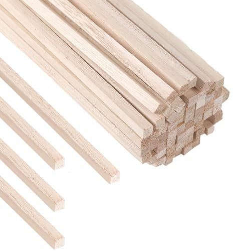 HAOBIN Lot de 40 baguettes en bois carrées pour travaux manuels, 200 x 8 x 8 mm, pour projets de bricolage et décoration, construction et lambrissage