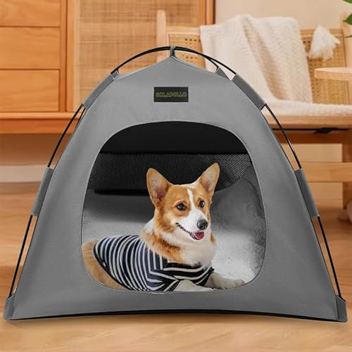 SOLAPOLLO Haustier Zelt Nester, Katze und Hund Zelt,Vier Jahreszeiten Universal, Abnehmbar, Faltbar, Tragbar, Outdoor Reise Sonnenschirm(Grau, M)