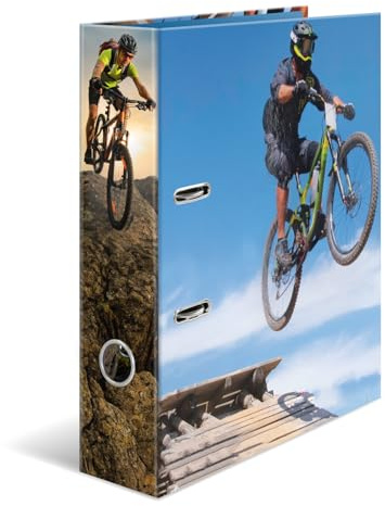HERMA Ordner A4 Mountain Bike, 7 cm breit, Kinder Ringordner mit Sport Motiv, bunter Aktenordner mit Innendruck für Jungen und Mädchen
