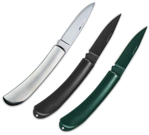 LLHQAMT Fruit Knife, Stainless steels Foldable Fruit Knife Set, Small and Easy to Carry, Foldable Fruit Knife Suitable for Most Types of Vegetables and Fruits, 3 Pieces(Black,Green,Silver)