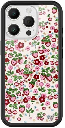 Wildflower Schutzhüllen, kompatibel mit Apple iPhone 16 Pro, schwarzer Schutzrahmen, sturzsicher bis 1,2 m (Zertifiziert), frauengeführtes Kleinunternehmen, Kirschen, Erdbeere, Blumen, (Berry World)