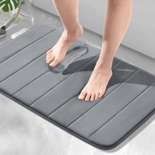 HITSLAM Memory Schaum Badematte rutschfest, 50 x 80cm Saugfähig Badezimmermatte, Waschbar Weicher Badezimmerteppich, Schnelltrocknend, für Badezimmer, Dunkelgrau