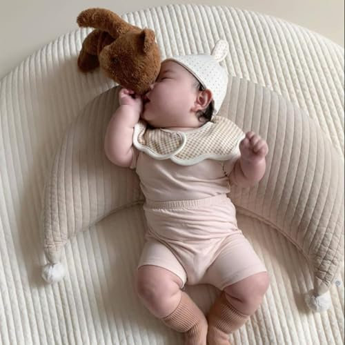 champracer Mond Plüschkissen, Kinder Kissen Mond, Weiche Flauschige Der Mond Zierkissen, Stern Wurfkissen für Mädchen Jungen Zuhause Schlafzimmer (Khaki,60x25x10 cm)