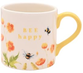 Country Living Glasierte Keramiktasse Bee Happy – vom Land inspiriertes Geschenk und Haushaltswaren – Tasse für Küche, Esszimmer, Zuhause und Arbeit – Tee und Kaffee – 330 ml
