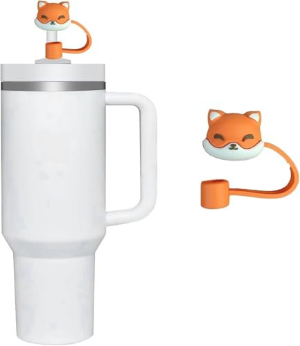Foxes Straw Cover for Stanley 40&30 Oz Cup, 8mm Silicone Straw Covers Cap for Stanley Cup Accessories, Orange Cute Straw Topper for Tumblers, Straw Cap Stopper for Reusable Straws Tip Lids