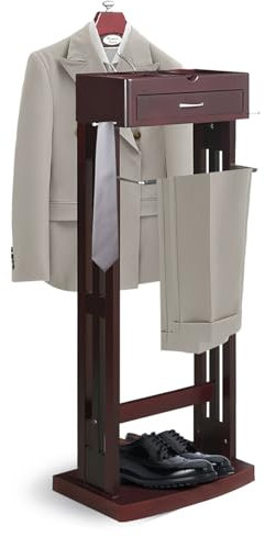 Herrendiener aus Holz, Freistehender Kleiderständer für Damen & Herren mit oberer Schublade, multifunktionaler Anzugdiener mit Kleiderbügel Hosenbügelund und Bindegürtelstange für Schlafzimmer(A)