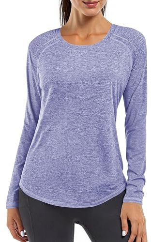 Gyabnw Sportshirt Damen Langarm UPF 50+ UV Schutz | Leichtes Funktionsshirt, Rundhals, reflektierende Details, lockere Passform, für Fitness Wandern und Outdoor