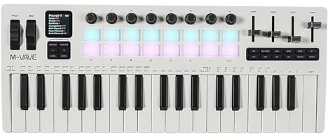 SMK-37 PRO Tastiera MIDI a 37 tasti con sintetizzatore FM DX-7, MIDI wireless e sequencer a 8 pattern, display da 1,54, pad RGB, arpeggiatore e con 16 drum pad retroilluminati, 8 manopole e