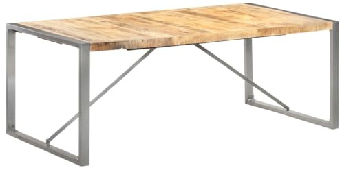 LVHUIDEH Esstisch, Küchentisch für Esszimmer Küche Wohnzimmer, Rechteckiger Tisch, Holztisch mit Stahlbeine, Einfache Montage, Industrial Style, 200 x 100 x 75 cm, Raues Mangoholz + Stahl