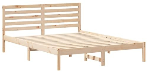 vidaXL Bettgestell mit Kopfteil Braun 140 x 200 cm Massivholz Kiefer, Moderner Kiefernholz Plattformbett, Stabiler Rahmen für Matratze, minimalistisches Design, modernes Schlafzimmermöbel