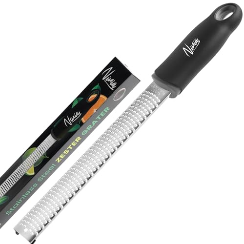 NINIA Citrus Zester with Finger Protectors Premium Stainless Steel Cheese Grater for Kitchen, Lemon, Garlic, Chocolate, Nutmeg and Cheese Shredder