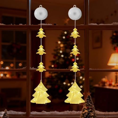 SPERMUOY Weihnachtsbeleuchtung Fenster Innen 2 Stück Weihnachtsdeko Fenster Weihnachtsbaum Fenster Beleuchtung Lichterketten Mit 3 Modi,weihnachtsbeleuchtung Fenster für Weihnachten Deko