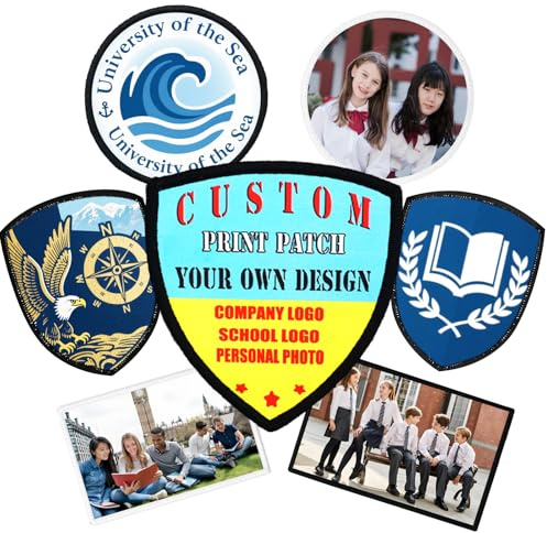 Custom Your Image Print Patch, Personalized Tactical Iron on/Sew on/Hook and Loop Backing Patches for Jackets Add Your Photo/Logo/Text Printing Fabric-Shield(2 Style)