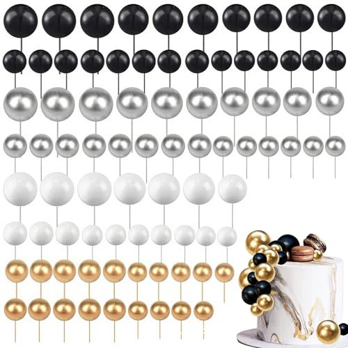 xolear 108 Stück Tortendeko Kugeln, Kuchendekoration Ballons | Tortendeko Kugeln, DIY Kuchendekoration Luftballon Geburtstag, Hochzeit, Valentinstag, Babyparty (Schwarz/Silber/Weiß/Gold)