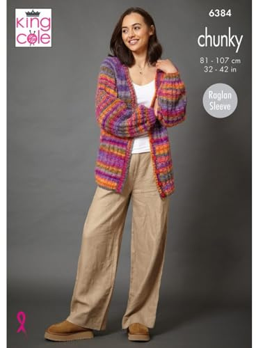 King Cole Chunky Knitting Pattern Pamphlet - 6384 Ladies Sweater & Cardigan (2 Designs)