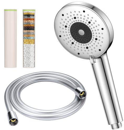 YEAUPE PRO Alcachofa de ducha con manguera | Ducha de mano de alta presión, 6 tipos de chorro, Filtro de 25 capas para agua dura, Eliminación de cloro