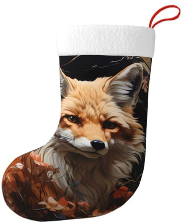 BLWSLC Dekorative Weihnachtsstrümpfe, Fuchs und Blumen, bedruckt, dekorative Strümpfe, geeignet für Familienfeiertage, Party-Dekorationen