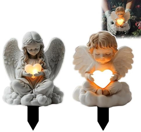 Rubu22a 2 Stück Grabschmuck, 2D-Hofschild Engel für Grab Wetterfest,Engel Gartenstatue, wasserdichte Betende Grabengel, Geeignet für Friedhof Dekoration und Blumentöpfe Dekoration (01+02)
