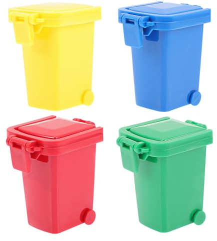 BESTonZON Lot de 4 Poubelles à Pousser pour Garçon et Filles, Plastique Coloré, Petite Taille, Éducatif pour Tri des Déchets et Éveil Cognitif, pour Jeu D’Apprentissage et Tri Sélectif