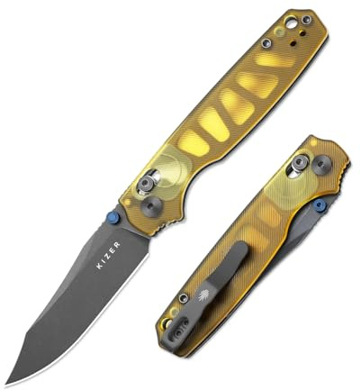 Kizer Pokiman CC Taschenmesser, Clip Point AEB-L Klinge EDC Klappmesser | 8 cm Faltbar Klinge Outdoor Survival Messer mit Gelbem PEI Griff, Daumenknopf EDC Messer für Männer Frauen V3789A3