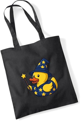 Huuraa Jutebeutel Quietscheente Zauberer Gummiente Magier 10 Liter Black Baumwolle Tasche Geschenkidee