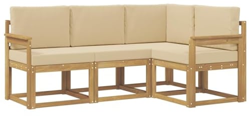 vidaXL Outdoor-Sofagarnitur mit Kissen 4 pcs Weiß und Beige, Garten, modernes Sofa für draußen, Elegante Lounge, strapazierfähige Möbel für Terrasse und Patio