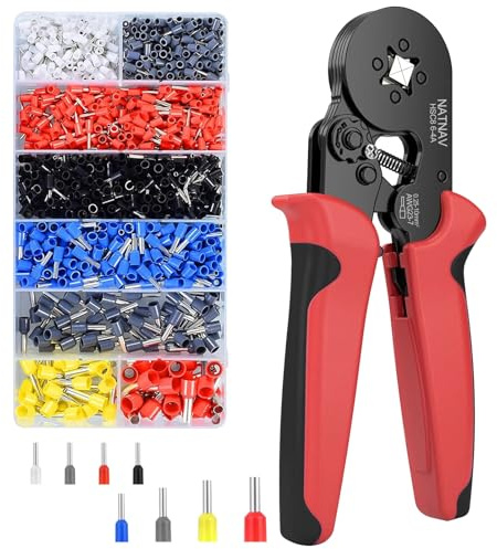 Pinza Crimpatrice Capicorda, con 1300 Capicorda Elettrici a Crimpare - Pinza Capicorda e Puntalini Elettrici a Crimpare Gamma 0,25-10mm² per Auto e Installazioni | Set di pinze crimpatrici autoregolanti, set di pinze crimpatrici per fai da te e esigenze industriali