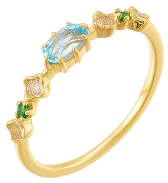 Stfery 9K/14K/18K Gelbgold Eheringe Dünn Damen, Topas Grüner Turmalin and Moissanit Ring Echtgold