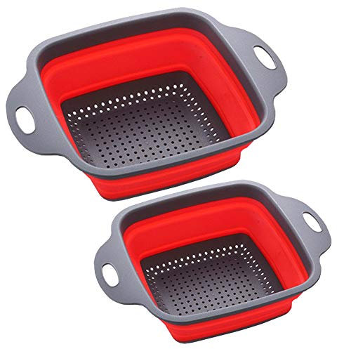 Amlrtlgs - Juego de coladores cuadrados plegables, 2 coladores plegables, incluye 2 coladores plegables de 240 x 184 x 75 mm y 290 x 219 x 86 mm (rojo)