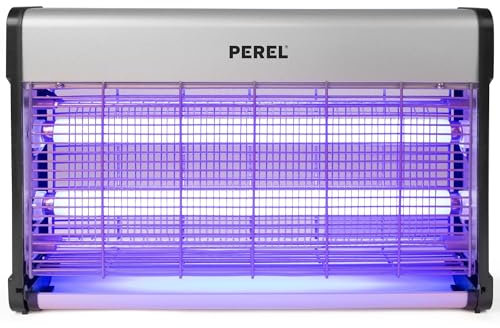 Perel Elektrischer Insektenvernichter, UV-Lampe, Mückenlampe, Fliegenfalle, Anti Mücken Anti Fliegen Anti Wespen, Auffangbehälter, für innen, 2800V, 100 m², frei stehend oder hängend (inkl. Kette)