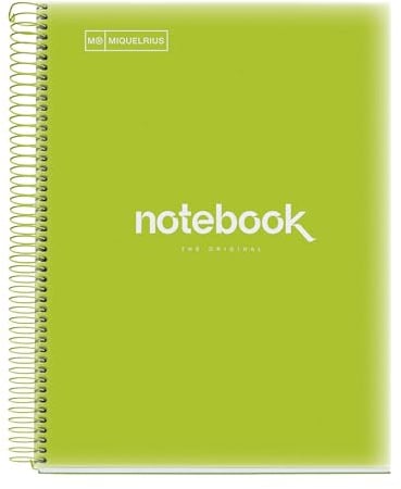 Miquelrius - Notizbuch A4 Notizblock Emotionen, 160 Seiten 90 g/m², Raster 5 x 5 mm, 8 farbige Streifen, Mikroperforierte Spirale, Polypropyleneinband, 4-Loch-Lochung, Raster Notizbuch, Limonengrün